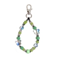 Detail of beaded mobile phone strap with green beads and iridescent butterfly charms - Fresh Green Transparent Beads Bowknot Style (YS-A240011A)