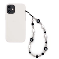Beaded phone lanyard with billiard 8-ball charm and faux pearls on white case - 8-Ball Beaded Style (SZ-A240025A)