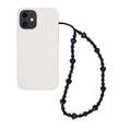 Detail of black beaded phone strap with heart beads on white silicone phone case - Sz-a240023b