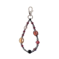 Close-up of beaded keychain with burgundy faceted beads and silver metal lobster clasp - Burgundy Amber Irregular Beads Style (YS-A240012A)