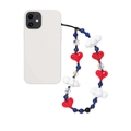 Handmade beaded phone strap with natural amethyst, red hearts and white clouds for women - Blue Heart Style (SZ-A240032C)