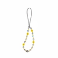 Handmade beaded phone strap with yellow smiley face beads and clear faceted crystals - Smiley Face Beaded Style (SJ-A240025A)