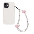 Handmade beaded phone strap with pink heart charm and aurora beads on white case - Pink Heart Style(SZ-A240027B)