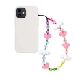 Handmade beaded phone strap with amethyst, acrylic hearts and clouds on a white case - Multicolor Candy Style (SZ-A240032D)