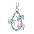 Handmade light blue beaded strap with iridescent bow and silver lobster clasp for bags - Light Blue Transparent Bow Style (YS-A240014A)