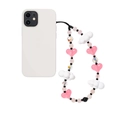 Detail of beaded phone strap with pink resin heart, white cloud, and colorful beads - Pink Cloud Style (SZ-A240032E)