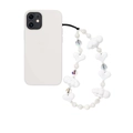 Handmade beaded phone strap with white hearts, clouds, and natural amethyst stone beads - White Cloud Style (SZ-A240032F)