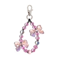 Sweet pink beaded phone charm with crystal bows and silver lobster clasp for women - Ys-a240016a
