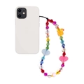 Rainbow beaded phone charm with yellow duck and heart pendants on a white smartphone - Rainbow Duck Charm Style B (SZ-A240034B)