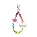 Colorful beaded keychain with pink heart and white cloud beads on a silver lobster clasp - Colorful Heart Cloud Beaded Style (YS-A240017A)