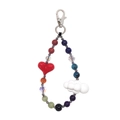 Colorful natural stone beaded strap with red heart and white cloud charm for keys - Red Heart Blue Bead Style (YS-A240019A)