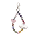 Colorful beaded phone strap with pink heart and white cloud charms on white background - Pink Heart Multicolor Style (YS-A240019B)