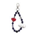 Handmade natural stone heart and cloud keychain with blue beads and silver clasp - Red Heart Dark Blue Style (YYS-A240019C)