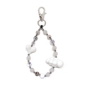 Close-up of handmade beaded keychain with marble beads and white heart pendants - White Heart Gray Stone Style (YS-A240019D)