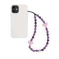Cordino per telefono in ametista con ciondoli a cuore rosa su smartphone bianco - Perline Viola con Cuore Rosa (SZ-A240038B)