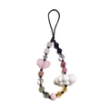 Handmade beaded phone charm with pink heart, white cloud, and colorful amethyst beads - Pink Heart White Cloud Colorful Style (SZ-A240046B)