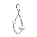 Mini amethyst beaded phone strap with white heart and cloud charms on plain white background - Grey White Heart Cloud Metal Bead Style (SZ-A240046C)