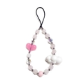 Pink and white beaded phone strap with heart and cloud charms on a white background - Light Pink Heart White Cloud Style (SZ-A240046D)