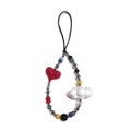 Detail of beaded phone charm with red heart, white cloud, and colorful resin beads - True Red Heart White Cloud Colorful Style (SZ-A240047A)