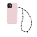 Detail van roze telefoonhoesje met blauw-grijze kristallen kralenband op witte achtergrond - Grijs Zwart Blauw Transparant (SZ-A220001H)