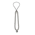 Silver beaded phone strap with heart pendant and metallic logo charm on white background - Metal Bead Heart Style (WF-A2400001A)