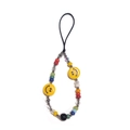 Detail of colorful beaded phone strap featuring yellow smile faces and mixed crystals - Colorful Smile Face Style (SZ-A240042A)