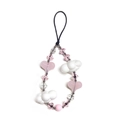Detail of beaded phone strap with pink resin hearts, white clouds and floral charms - Pink Heart Cloud Style (SZ-A240041A)
