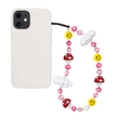 Pink mushroom phone charm with beaded smile and clouds on white phone case - Pink Mushroom Cloud Smiley Beaded Style (SZ-A240037A)