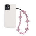 Ciondolo per telefono con perline a cuore rosa e ceramica su smartphone bianco - Stile Cuore Rosa Viola (SZ-A240053D)