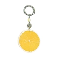 Detail view of yellow acrylic lemon slice keychain with beads and silver metal clasp - Lemon Large Ring (YS-A250065A-Large Ring)