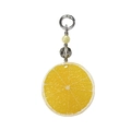 Detail of a realistic resin orange slice pendant with yellow frosted beads and silver clasp - Lemon Small Ring (YS-A250065B-Small Ring)