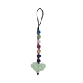 Detail view of handmade beaded phone strap with colorful ceramic beads and green heart charm - Green Heart Pendant (SZ-A240056D)