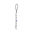 Handmade beaded phone strap with white pearls and a colorful acrylic heart pendant - Pearl Iridescent Heart (SZ-A240057A)