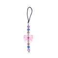 Handmade beaded phone strap with a translucent pink bow and multi-colored faceted beads - Purple Mix Bow (SZ-A240058A)