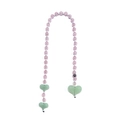 Macro detail of handmade beaded chain with purple acrylic beads and green heart charms - Pink Purple Beaded Green Heart Style(YS-A240036A)