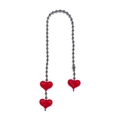 Detail view of silver beaded chain with vibrant red resin heart pendants for bags - Silver Beaded Red Heart Style(YS-A240037A)