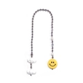 Close-up of beaded bag charm with silver balls, white clouds and yellow smiley face - Silver Beaded Cloud Smiley Style(YS-A240038A)