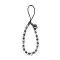 Handmade beaded phone strap with crystal beads and metallic skull charm on white backdrop - Mirror Metal Skeleton Iridescent Style (SZ-A240054B)