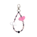 Pink heart and white cloud beaded keychain bracelet with silver lobster clasp for women - Pink Bead Heart Cloud Style (YS-A240048B)