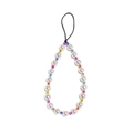 Handmade beaded phone strap with white pearls and colorful crystal skull accents - Faux Pearl Colorful Spacers Style (SZ-A240055A)