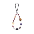 Short beaded phone charm with crystal beads and metallic round beads on white background - Iridescent Blue Amber Beads Style (SZ-A250006A)