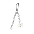 Ins style beaded phone charm with grey pearls and white translucent bowknot pendant - Grey Pearl White Bowknot (SZ-A240074B)