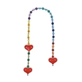 Detail of handmade rainbow acrylic beaded strap featuring large red heart-shaped charms - Multicolor Rainbow Red Big Heart Style (YS-A250068A)