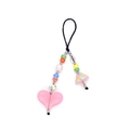 Colorful dopamine beaded phone charm with pink heart pendant and mushroom bead accessory - Dopamine Pink Transparent Heart Pendant With Mushroom Bead (SZ-A240077B)