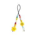 Colorful beaded phone charm with star pendant and smile face beads on white background - Colored Beads With Big Eyed Yellow Five-Pointed Star Pendant (SZ-A240078A)