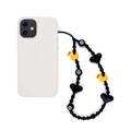 Creative beaded phone charm with black heart, billiard 8-ball, and yellow duck charms - Creative Cartoon Duck and Black Heart Beaded Style (SZ-A250002A)