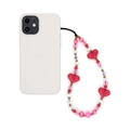 Pink heart beaded phone charm with pearls and crystal beads on a white phone - Sz-a250003a