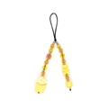 Detailed beaded phone strap with yellow bear and popcorn bucket charms on white background - Yellow Orange Transparent Beads With Bear And Popcorn Bucket (SZ-A240084A)