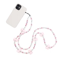 Pink bow beaded phone charm with faux pearls and faceted beads for women and girls - Bow beaded long phone chain (SZ-A250004A) / Pink White