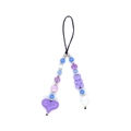 Detail of purple handmade beaded phone strap with heart and gummy bear charms - Purple Gummy Bear And Heart Gradient Beaded (SZ-A240086A)